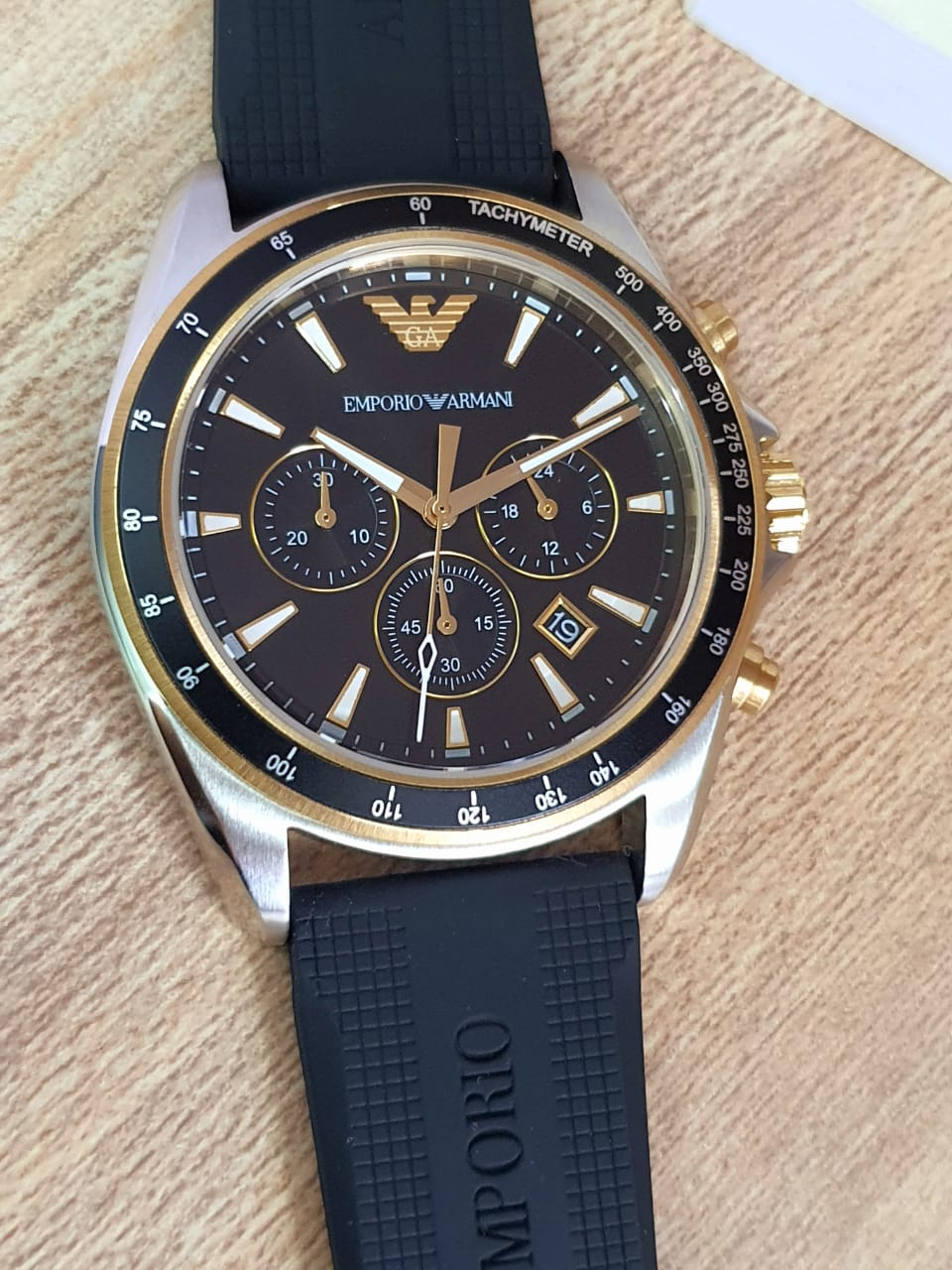 Emporio Armani Men’s Chronograph Quartz Black Silicone Strap 44mm Watch AR80003