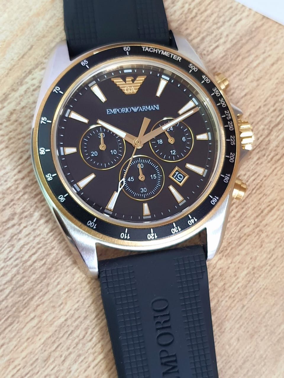 Emporio Armani Men’s Chronograph Quartz Black Silicone Strap 44mm Watch AR80003