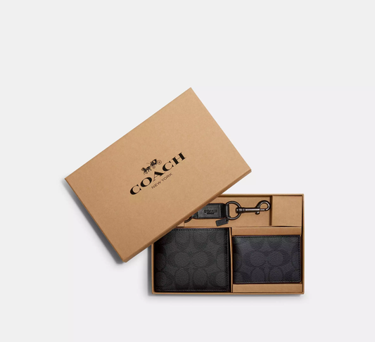 Boxed 3 In 1 Wallet Gift Set In Signature Canvas